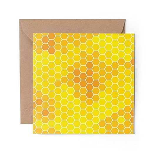 1 tarjeta de felicitación (inserto de foto) – patrón de abeja de panal dorado – celebración de cumpleaños en blanco #2004