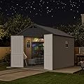 Patiowell 8 x 10 ft Outdoor Storage Shed with Floor and Light, Heavy Duty Resin Shed with Combination Lock, Easy-Assemble with Fewer Screws, All Weather Plastic Shed for Backyard, Patio, Garden, Pool