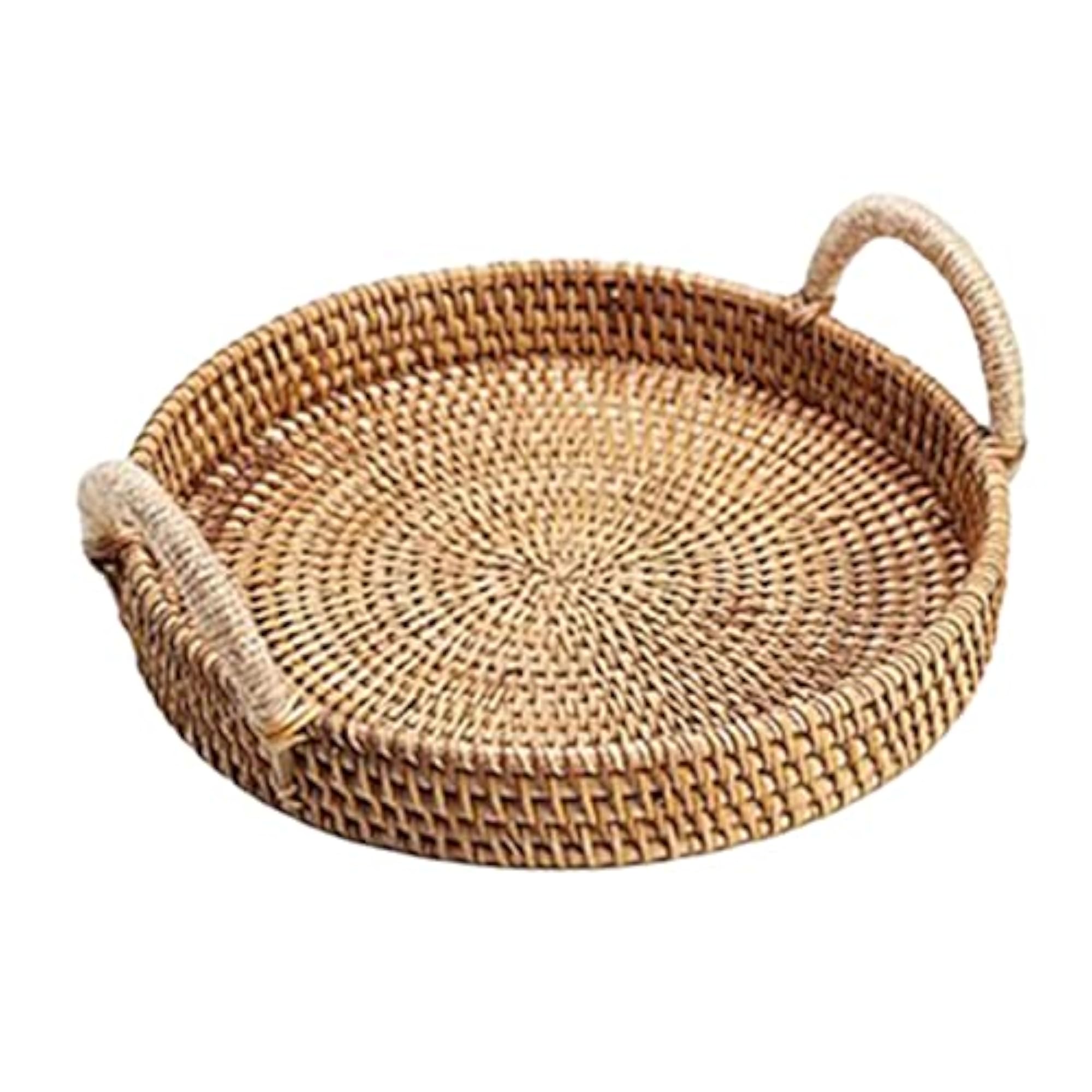 Handwoven Wicker Serving Basket with Handles, Round Design