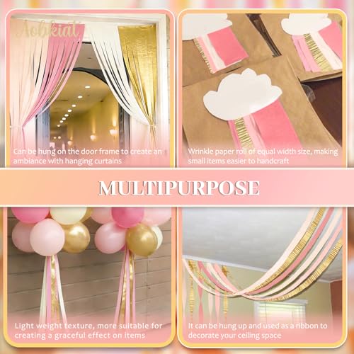Image of AOBKIAT Wedding Streamers Party Decorations,8 Rolls Pink Gold Crepe Paper