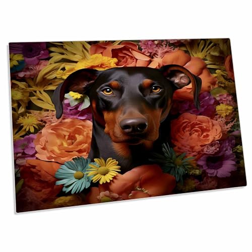3dRose Dobermann con fondo floral - Alfombrilla grande miniatura 1