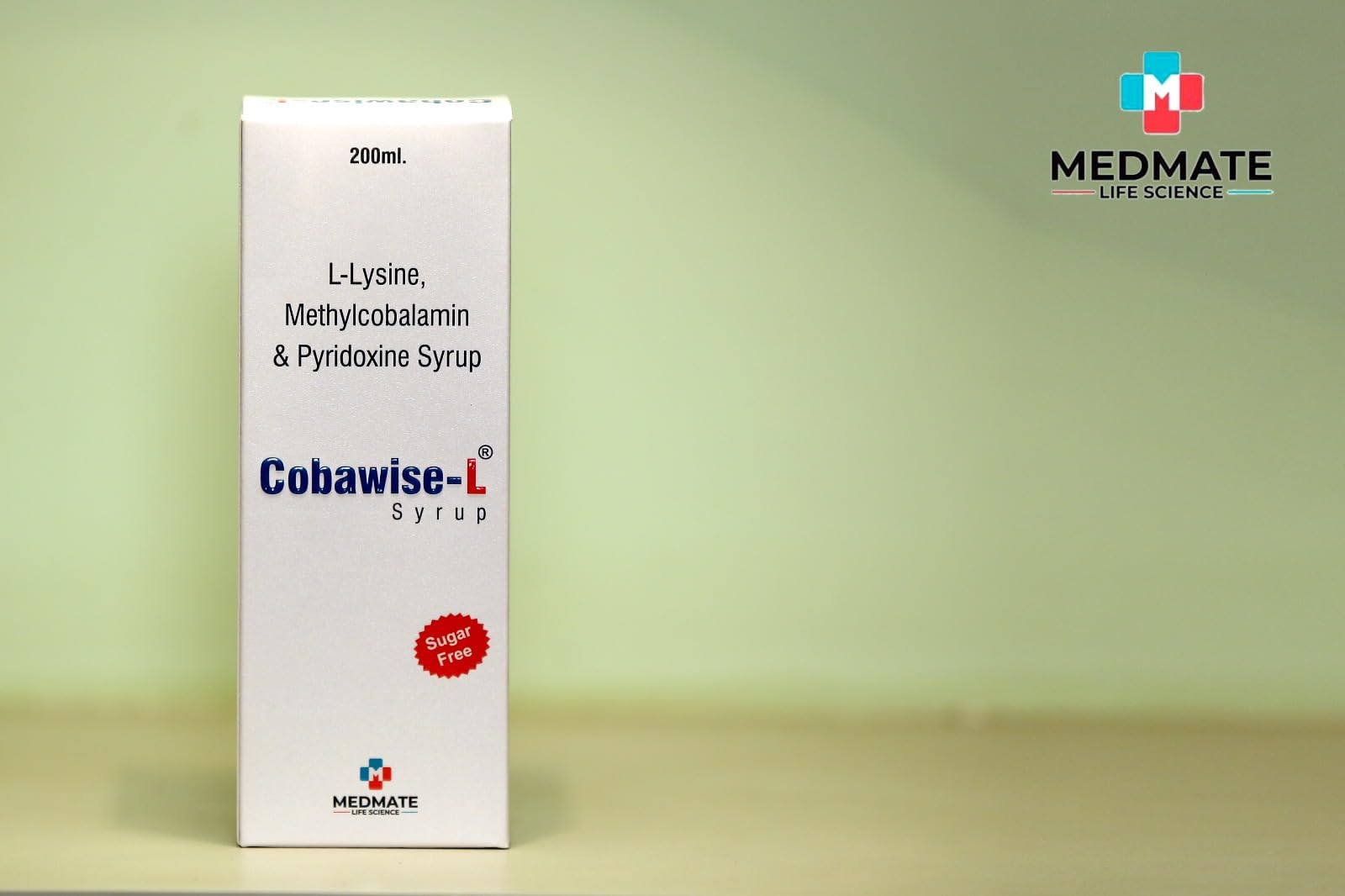 Medmate Cobawise-L Syrup, L-Lysine Methylcobalamin & Pyridoxine, Sugar Free, 200ml 1