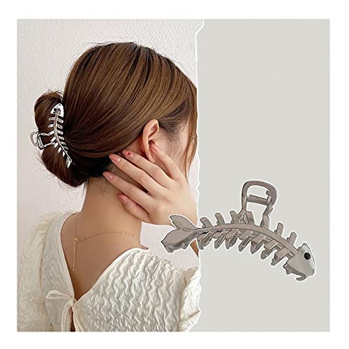 1Pcs Gold Metal Hair Claw Clip Fish Bone Shape Hair Clip Nonslip Hair Clamps Design Big Jaw Clips Vintage Hair Pins Fashion Hair Accessories For Women (C-Gun Black) #TOP4