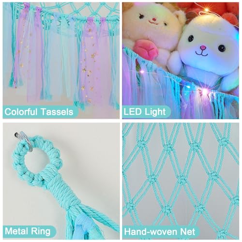 Image of FIOBEE Stuffed Animals Net LED Light Toy Hammock for Kids Bedroom Storage