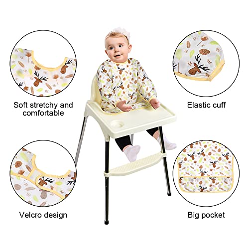Vicloon Bibs with Sleeves, 5Pcs Long Sleeve Waterproof Bibs, Unisex Feeding Bib with Large Pocket - Image 3