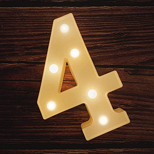 Image of Marquee Number 4 LED Light Lamp | Warm White Night Light | Battery-Operated Decorative Numeric Lamp for Home, Birthday, Wedding, Party & Anniversary Decor