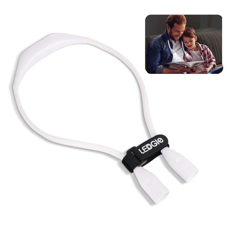 LEDGLE Luz Lectura LED, Lámpara Lectura Cuello, Recargable Luz Leer Libros con 4 LED Bombillas, 3 Brillo Ajustable, 6000K, Cable USB Incluido para Trabajando, Reparación, Estudiando, Cámping