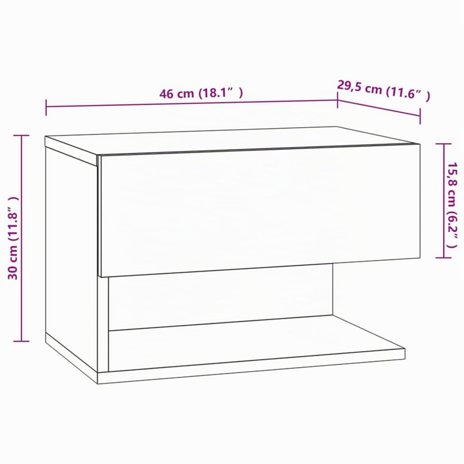 Homgoday Mesita de noche flotante para montaje en pared, mesita de noche, cajón, estante flotante, mueble interior de dormitorio, 2 piezas, roble Sonoma