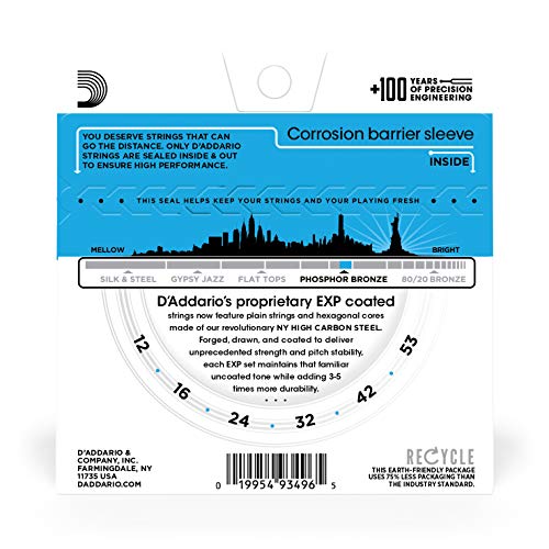 Image of D'Addario EXP16 Coated Phosphor Bronze Acoustic Guitar Strings, Light, 12-53
