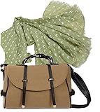 Geschenk- Set mit langem Schal im Hirsch Design. Schal mit Fransen, femininem Charme in grün 100% Baumwolle