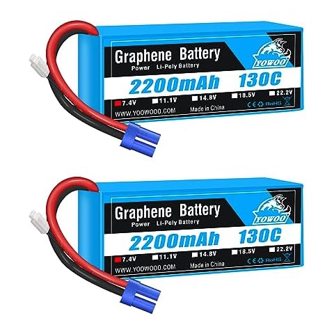 Yowoo 2 Packs LiPo Battery 2S 2200mAh 7.4V 130C Graphene Battery with EC3 Plug for RC Evader BX Car RC Truck RC Truggy RC Airplane UAV Drone FPV RC Plane 450 Helicopter RC Boat Cover