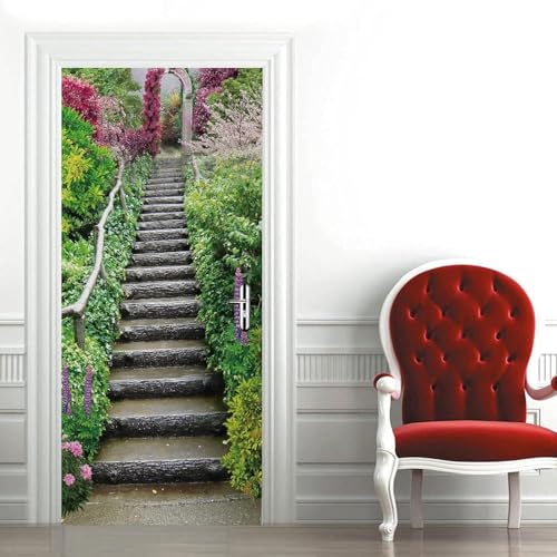 TACOKI Türtapete Selbstklebend Türposter Steinstufen Türbekleben Landschaft Türbilder, 3D Effekt Fototapete Türfolie Poster Türaufkleber Wandtattoo Tür Dekoration Stickers 77x200 cm 505z