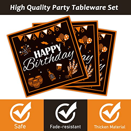 Image of 96 Pcs Black & Gold Cheer Theme Birthday Plates & Napkins - Party Supplies for 24 Guests