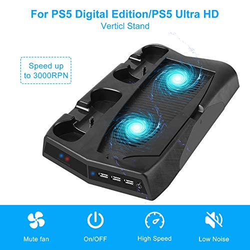 Suporte de carregamento vertical com ventilador de refrigeração para PS5 Edição Digital/Ultra HD, es
