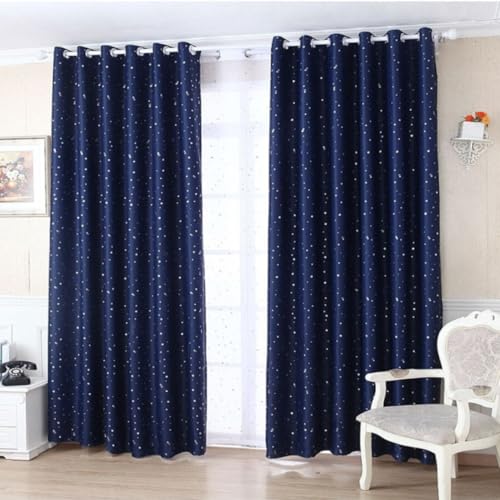 Rideau bleu à étoiles perforées style délicat pour chambre