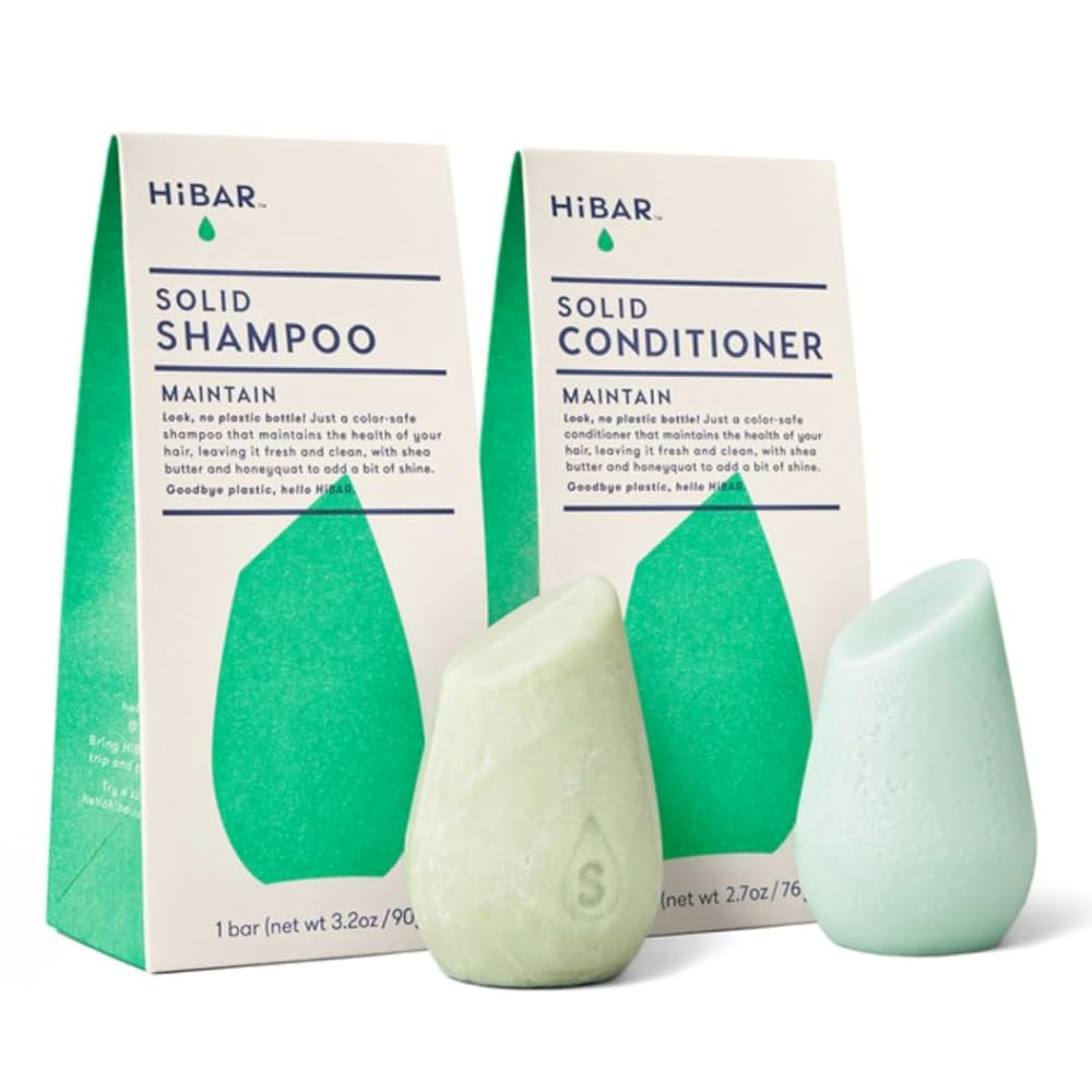 HiBAR - Maintain Shampoo & Conditioner Set - For Well-Balanced Hair - Cleanse & Nourish - Honey, Shea Butter, Coconut Oil & Vitamin B5 - Plastic, Soap, Paraben & Sulfate-Free -Color Safe -2 Solid Bars[Amazon-developed Certification] Compact by Design