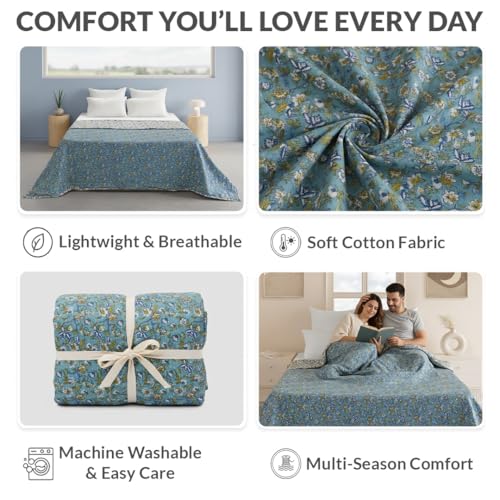 Image of HOMEMONDE 100% Cotton Reversible Dohar Single Bed Size | 300 TC AC Blanket Comforter | Soft Lightweight Bed Blanket Quilt (54 X 84 Inch, Aqua Green & White, Pack Of 1)