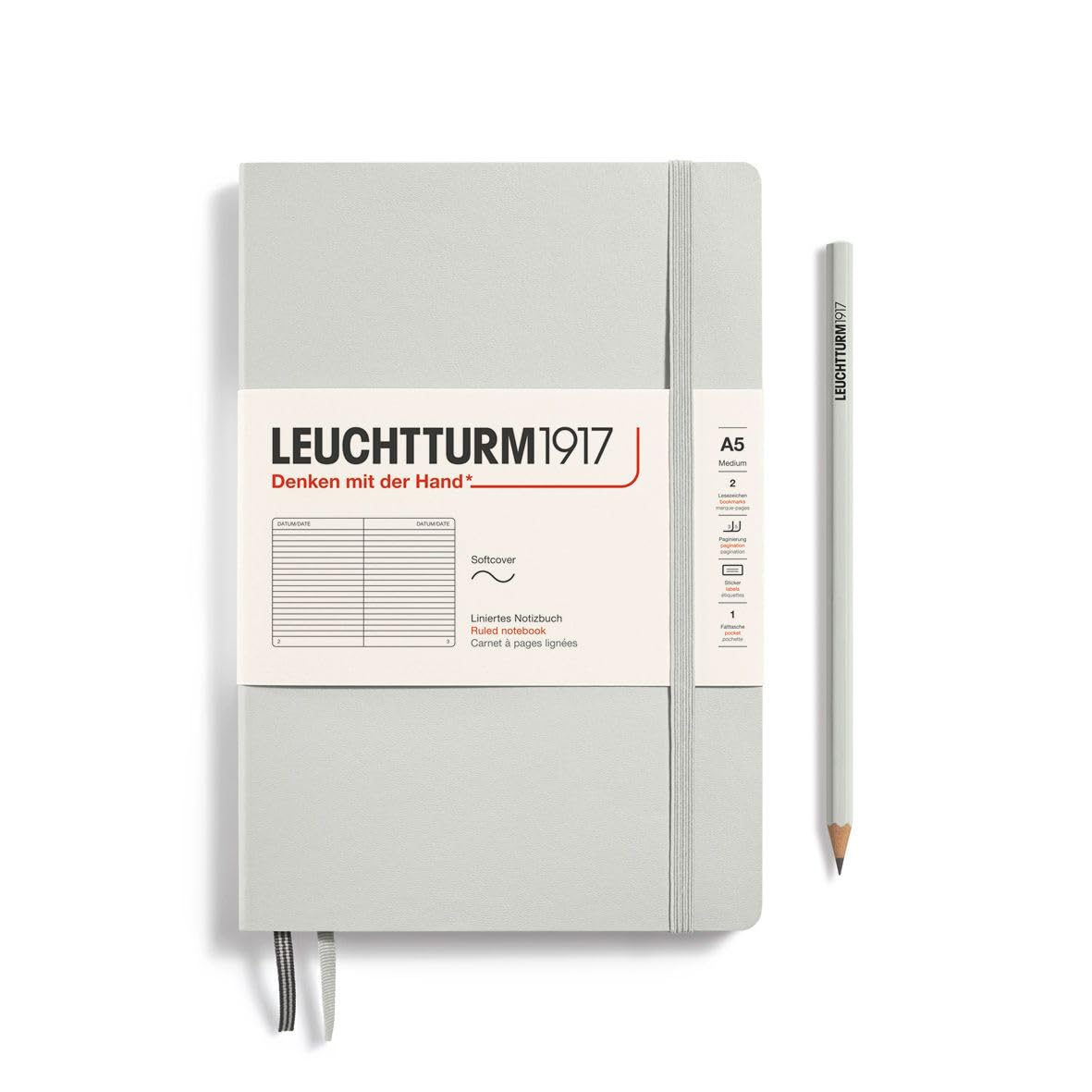 LEUCHTTURM1917 367264 Notebook Medium (A5), Soft Cover, 123 Numbered Pages, Light Grey, Lined — image 1