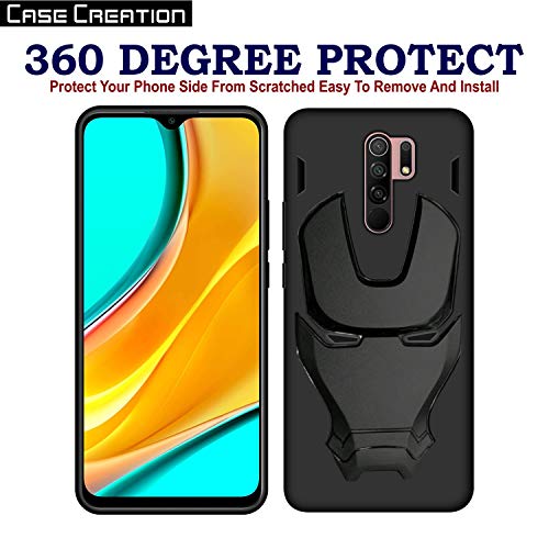Image of COVERLY Official 3D Touch Feel Trending Real Hero Avenger Logo Mask Soft Rugged Grip Iron Man Super Power Cartoon Movie Silicone Matte Strong Back Cover for Xiaomi Redmi 9 Prime 2020- Black