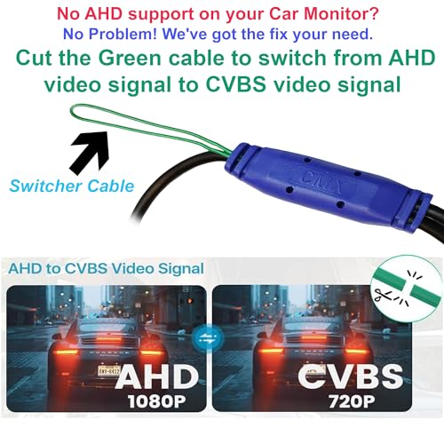 Image of Audio Wheels 1920x1080 Pixel AHD Backup Camera with Switcher Loop Cable | IP68 Waterproofing | Night Vision Reverse Camera | Compatible with Car Android Stereo | Parking Assistant HD Rear View