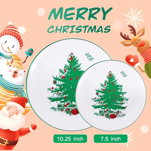 Rubtlamp 60PCS Christmas Plastic Plates, White Disposable Plates with Green christmas Tree, Fancy christmas Party Plastic Plate Include 30 Dinner Platos, 30 Dessert Platos for Parties – Image 3