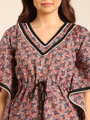 Image of Rupa Jon Aishwarya Women Full Length Printed Kaftan Nighty in Premium Cotton Blend Fabric, Night Dress, Maxi Nighty for Comfortable Everyday Wear