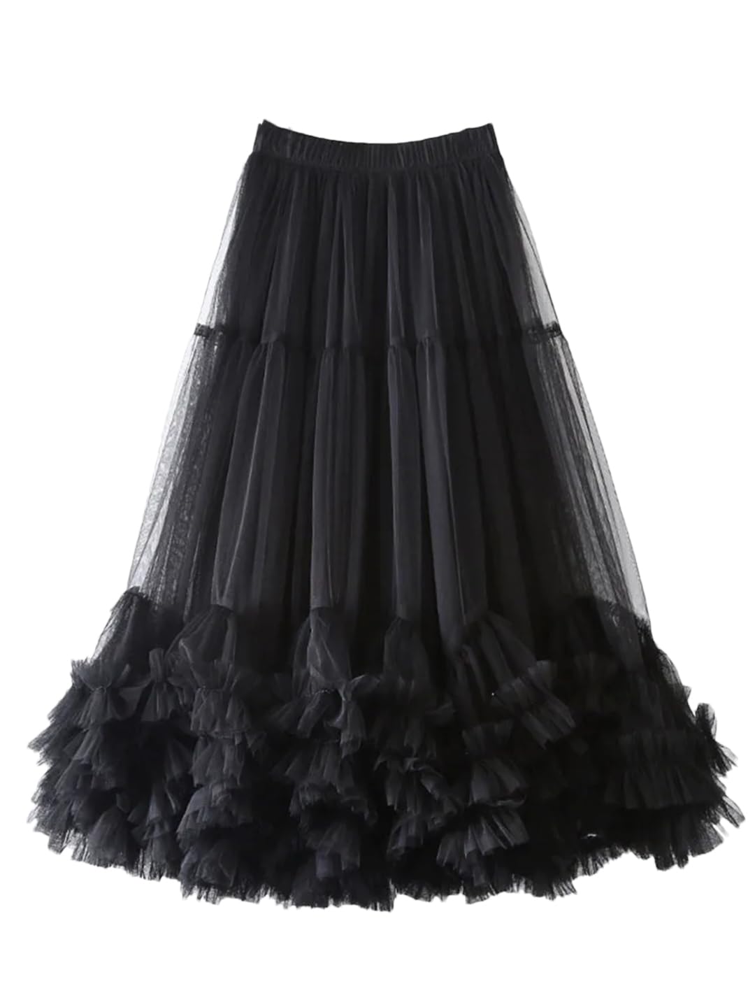 Vogrtcc Gonne in rete per le donne elastico in vita tinta unita volant grande orlo in pizzo maxi gonna