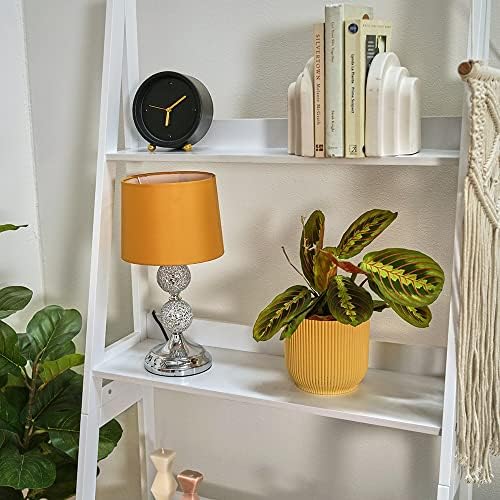 MiniSun Modern Decorative Chrome & Mosaic Crackle Glass Table Lamp with a Mustard Shade - Complete with a 4w LED Bulb [3000K Warm White]