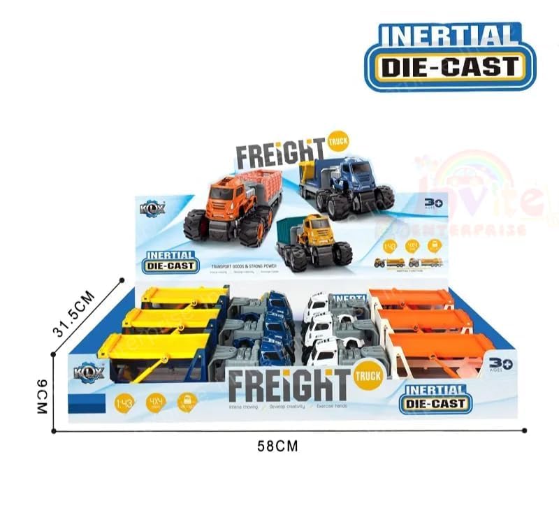 Image of 1:43 4WD Diecast Alloy Double-Deck Transportation Big Toy with Friction Powered Miniature Car Vehicle for Kids, Boys and Girls (2 Color Trucks = Send Any 1 Truck)
