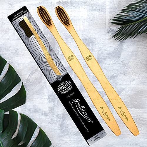 Image of Premium Organic Bamboo Toothbrush Gentlebrush | S-Curve (Medium Pressure) with Charcoal Activated Bristles | Pack of 2