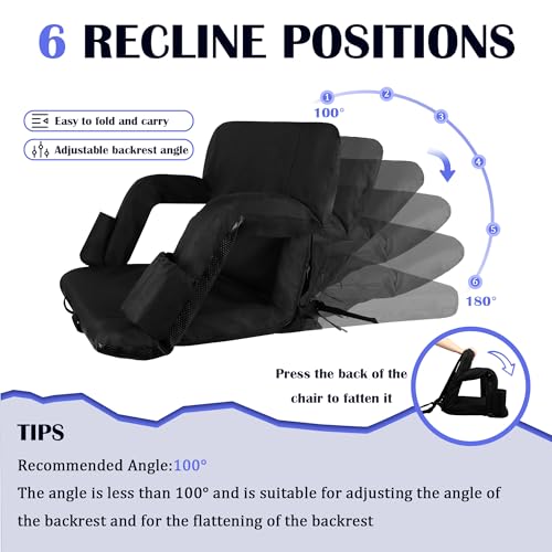 Anmiro Stadium Seats with Back Support Bleacher Chairs with Back and Extra Wide Cushion Thick Padded Bleacher Portable Reclining Seats for Football, Baseball and Basketball (Black, Small) — view 6