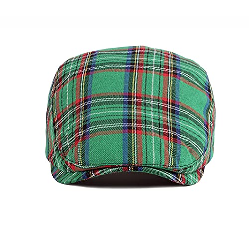 Image of Gudessly Mens Adjustable Colorful Striped Plaid Ivy Newsboy Cabbie Gatsby Golf Cap Flat Cotton Hat Thin Cap