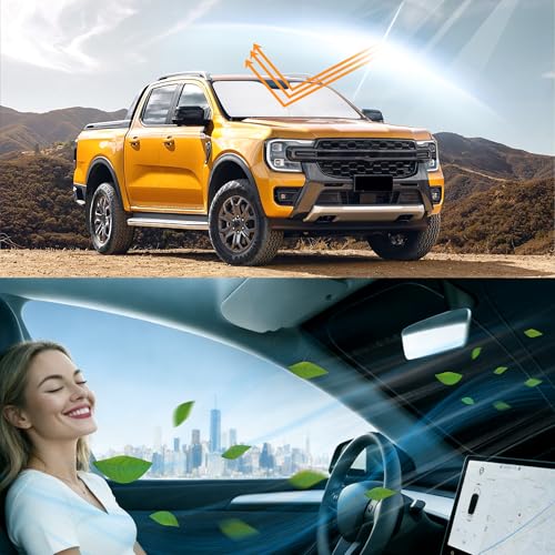 Image of Windshield Sun Shade for 2019-2024 2025 2026 Ford Ranger | Foldable, Full covered for windshield, Block UV Rays, Heat Reduction, Easy to install, Keeps Car Cooler