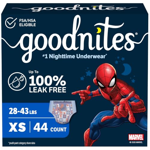 Goodnites Boys Nighttime Bedwetting Underwear Size Extra Small (28-43 lbs) 44 Ct (2 Packs of 22) Packaging May Vary