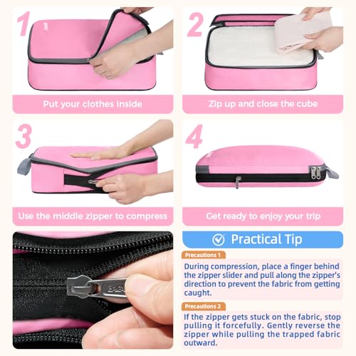 Image of BAGAIL 4 Set /6 Set /8 Set Compression Packing Cubes Travel Accessories Expandable Packing Organizers (Cloth Pattern, 4-Pink)