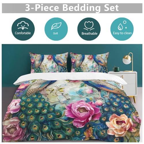 Juego de ropa de cama de pavo real en microfibra transpirable premium 6