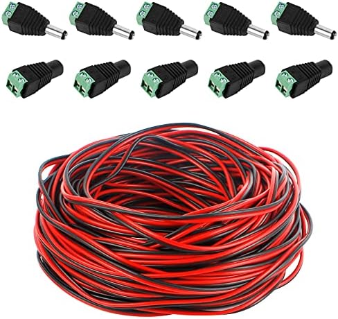 Haisheng 20m 2 Pin Led Strip Extension Cable, Led Tape Extension Cord Led Ribbon Extender Connector Wire 2 Pin Red Black Led Rope Led Strip Light Connection Cable