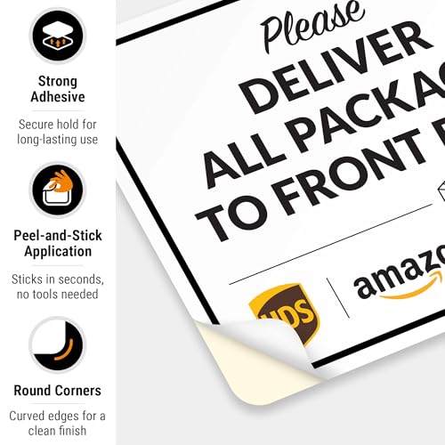 Image of Package Delivery Sign, Delivery Instructions All Package Front Door Sign, 10x7 Inches, 4 Mil Vinyl Decal Stickers Weather Resistant, Made in USA