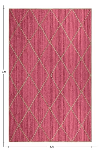 Tapis en jute tressé rose et beige idéal pour l'entrée d'une maison de lac ou une terrasse