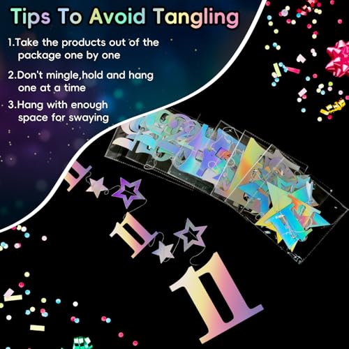 Image of Eucutur Iridescent 11th Birthday Decorations for Girls Boys, Pre-Strung Glitter Twinkle Number Vintage 2015 11 Years Old Hanging Streamer Banner Party Supplies, Eleven Birthday Gift Decor