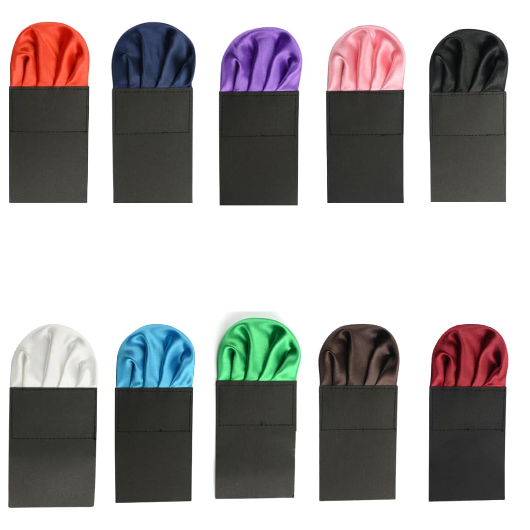 Men's Solid Color Pre Folded Pocket Square | Readymade Wedding Handkerchief for Suits, Blazers & Tuxedo (Pack of 10)-image-2