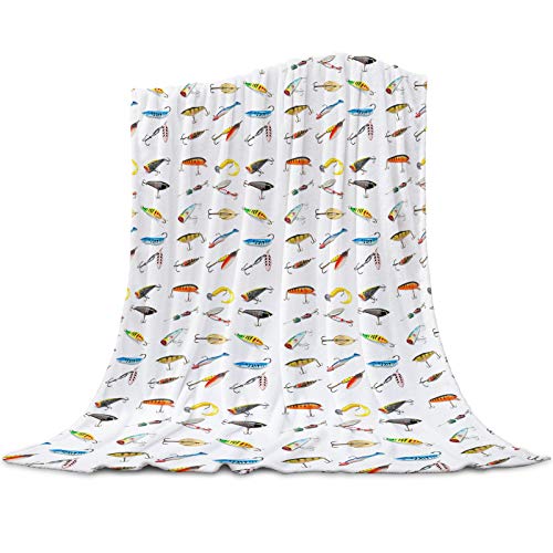 CosyBright Lightweight Warm Luxury Throw Blanket Fannel Fleece Bed Blanket Fishing Hook Super Soft Reserviber Blanket for All Season Bed Couch Sofa 49x59 Inch Full Size