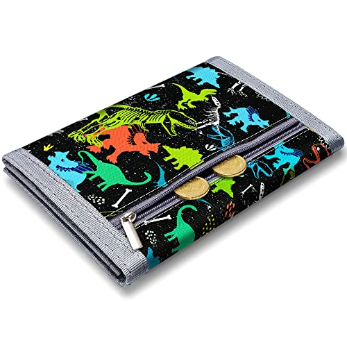 Image of TATAANTY Kids Wallet for Boys Girls Age 3-16, Trifold Wallets with Zippered Coin Pocket for Child Toddler, dinosaur7, 5x3, Dinosaur