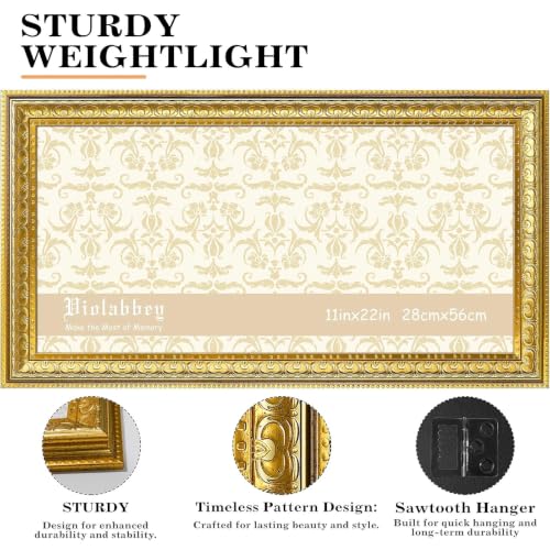 Image of VIOLABBEY 11x22 Picture Frame Gold Set of 2, Vintage Photo Frame for Wall or Tabletop Display, Classic Design for Office Home Decor, Fits 11x22 Pictures
