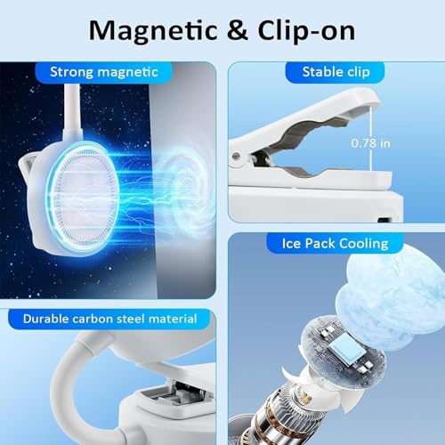 Ventilador de mano portátil magnético con clip de 3 velocidades recargable 6