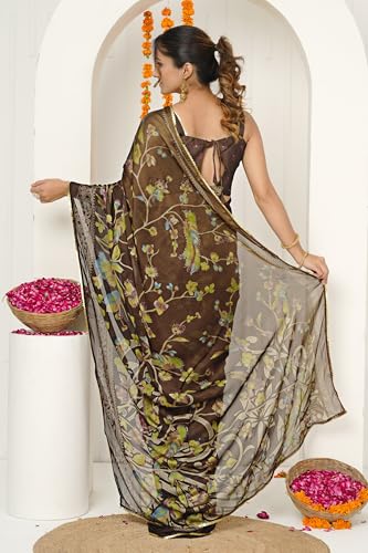 Image of MIRCHI FASHION Saree for Woman Chiffon Colorblock with Foil Work | Shimmer Festive Women's Sari for Wedding Functions and Ceremonies