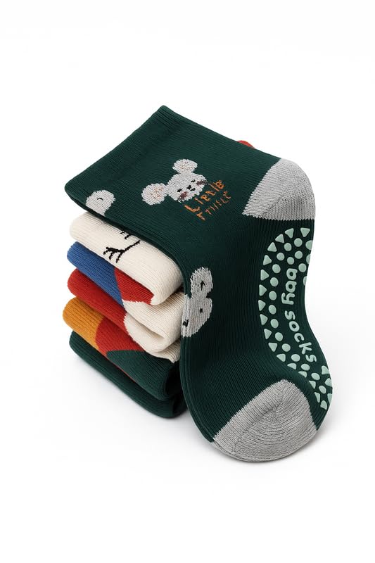 khillayox Infant Anti Slip Socks Set of 5 | Soft Cotton Non Skid Socks with Grip | Safe & Comfortable Socks for Toddlers, Boys & Girls-picture-19