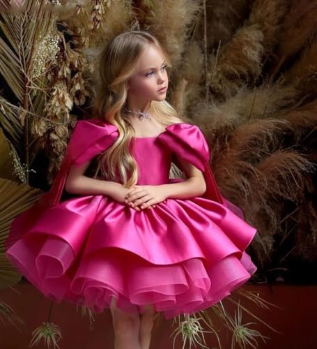 Satin Short Flower Girl Dresses for Wedding Kids Puffy Princess Birthday Party Gowns with Bowknot2