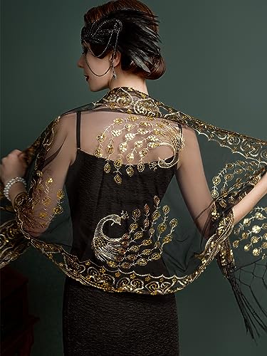 SWEETV Women's 1920s Long Shawl Wraps,Sequin Flapper Evening Shawls for women formal/Party/Wedding/Formal/Harlem night4