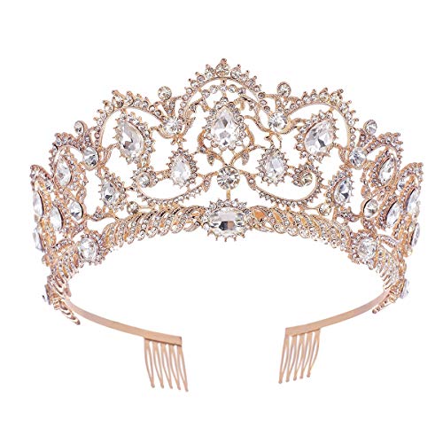 SNOWH Rhinestone Wedding Tiaras and Crowns - Rose Gold Bridal Crown Princess Tiara Jewelry Headpieces with Comb for Women and Girls